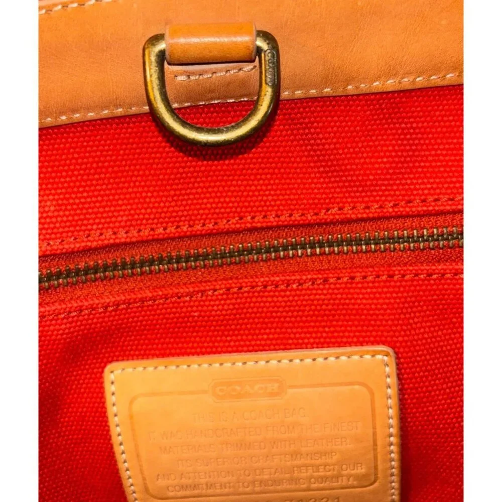 Coach Bleecker Orange Canvas &‎ Tan Leather Beach Unisex Tote Bag 71321 5825 - Picture 7 of 12